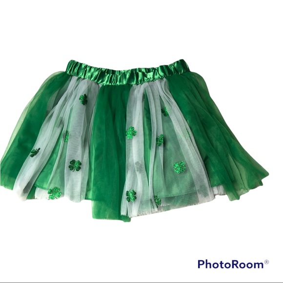 Shamrock tutu skirt green / white Irish kids - Picture 1 of 5